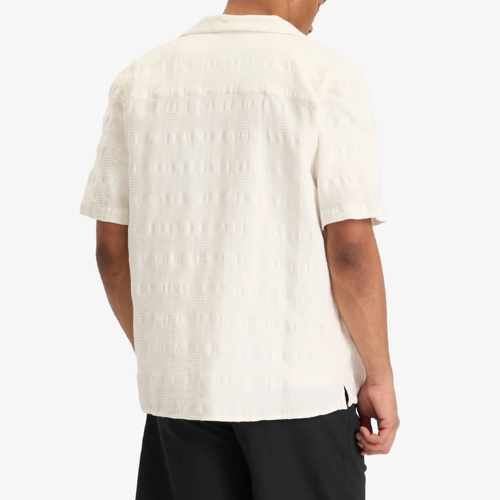 Wax London Men's Didcot Seersucker Waffle Vacation Shirt Ecru